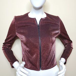 T Tahari Women's Bronze Shine Metallic Full Zip Cropped Jacket SZ XS